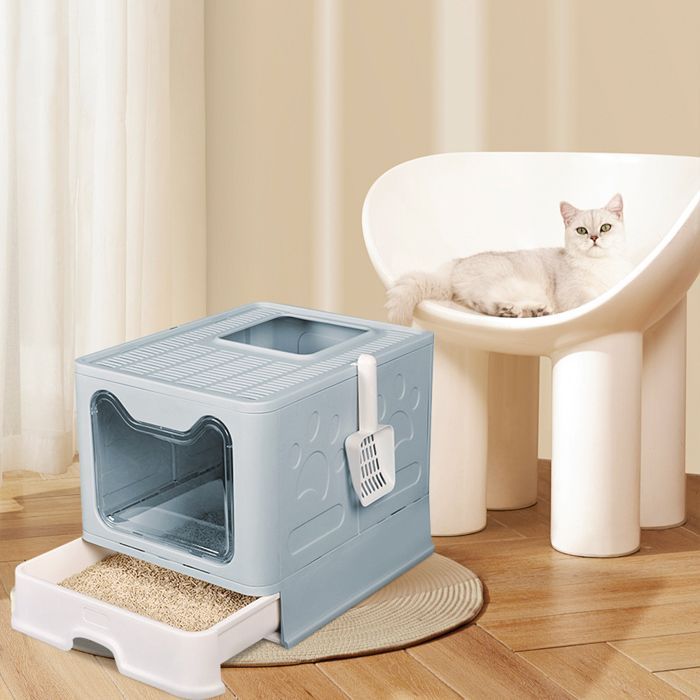 Arenero plegable para gatos - ERROLVES - Azul - Arenero con pala - 51*41*38 cm