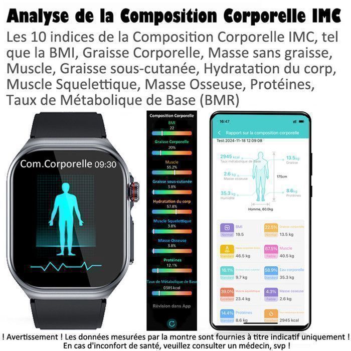 Reloj inteligente XtraDiTech con ECG, monitor de frecuencia cardíaca, VHR, termómetro, pantalla AMOLED de 2,04