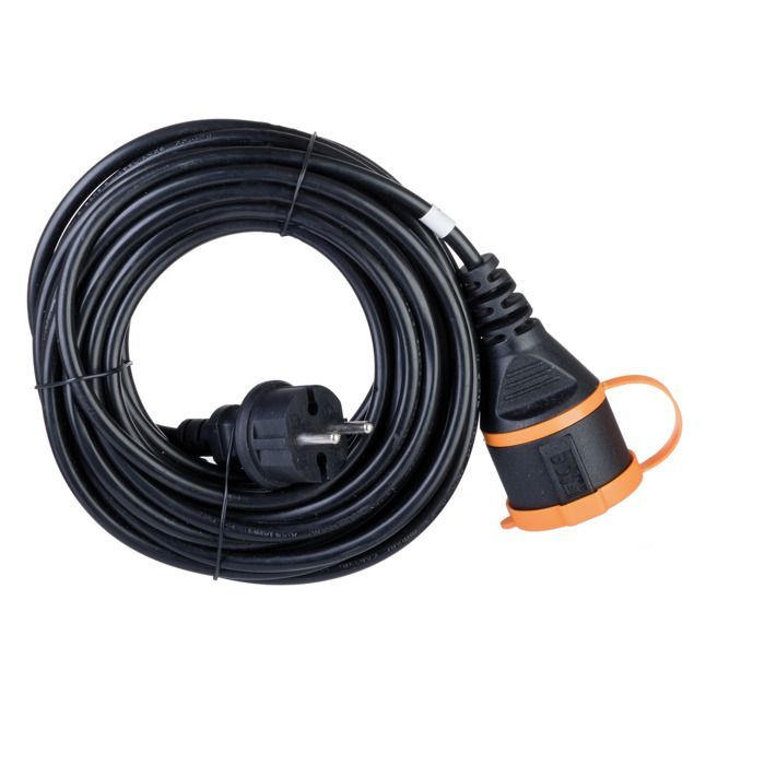 Cable de extensión impermeable 2P H05VV-F de 2 x 1,5 mm² y 10 m con clip de fijación - Naranja - Zenitech