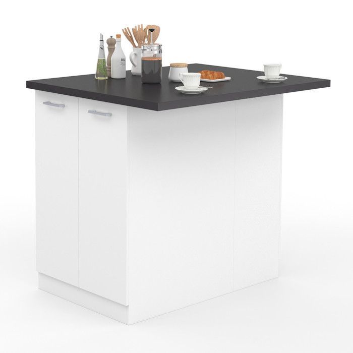 Isla central blanca IDMARKET IVO de 100 cm con encimera gris antracita.
