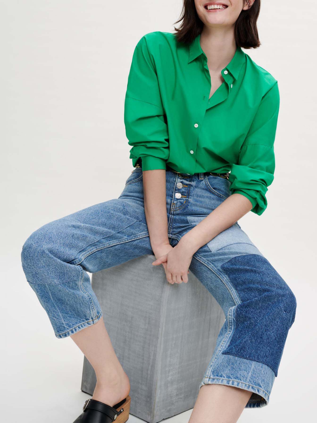 Oversized poplin overhemd in diverse kleuren - Vert