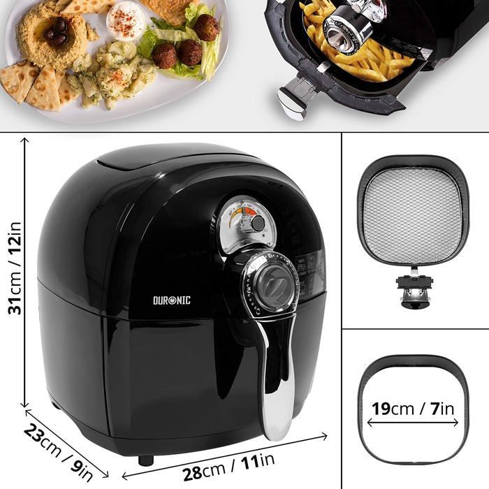 Duronic AF1 BK Friteuse à air chaud sans huile 1500W / robot multicuiseur pour frire, cuire, rôtir, griller sainement et sans