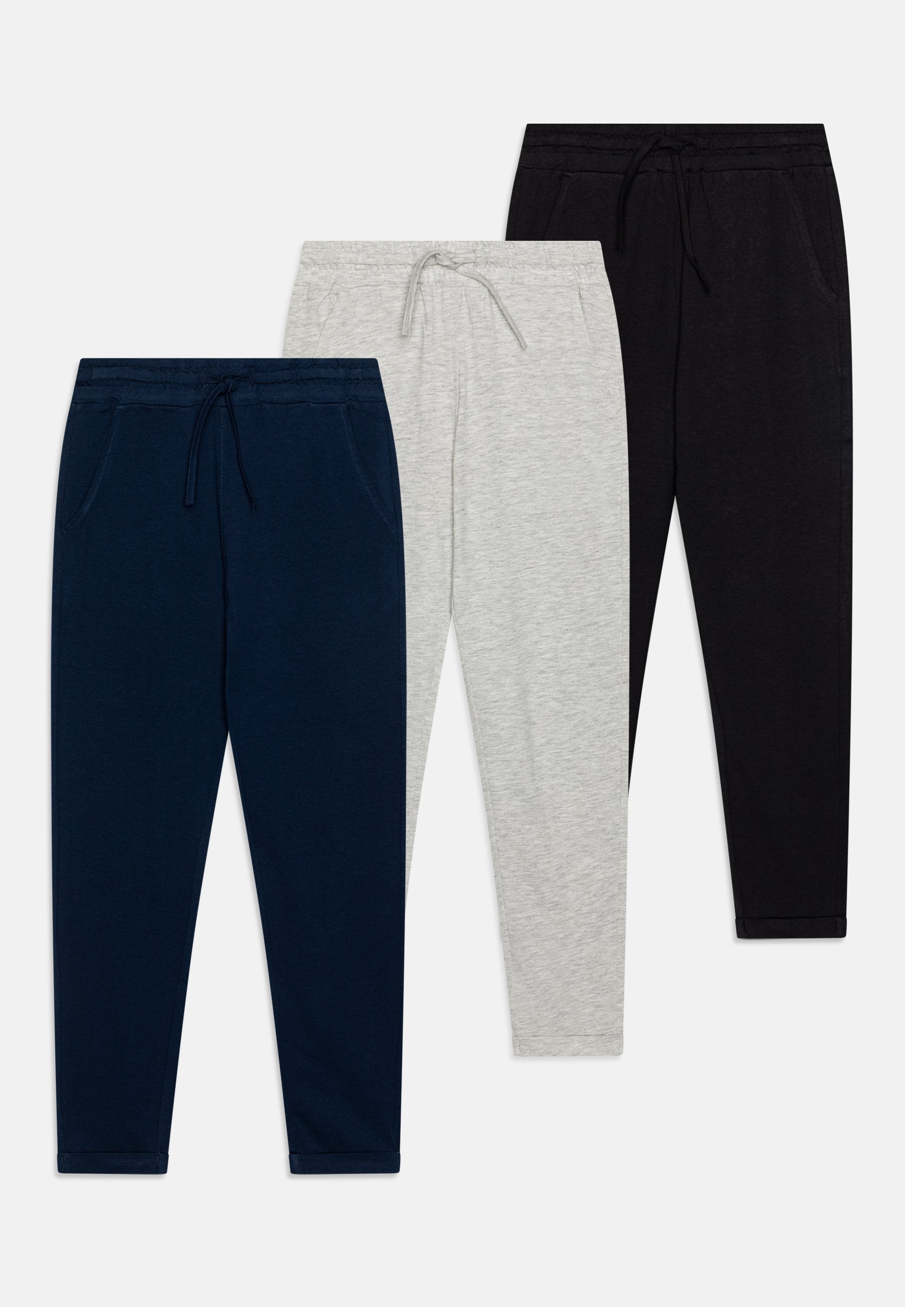 Friboo LICHTGEWICHT JERSEY JOGGINGBROEK UNISEX 3-PACK - Trainingsbroek - zwart/gevlekt lichtgrijs/donkerblauw