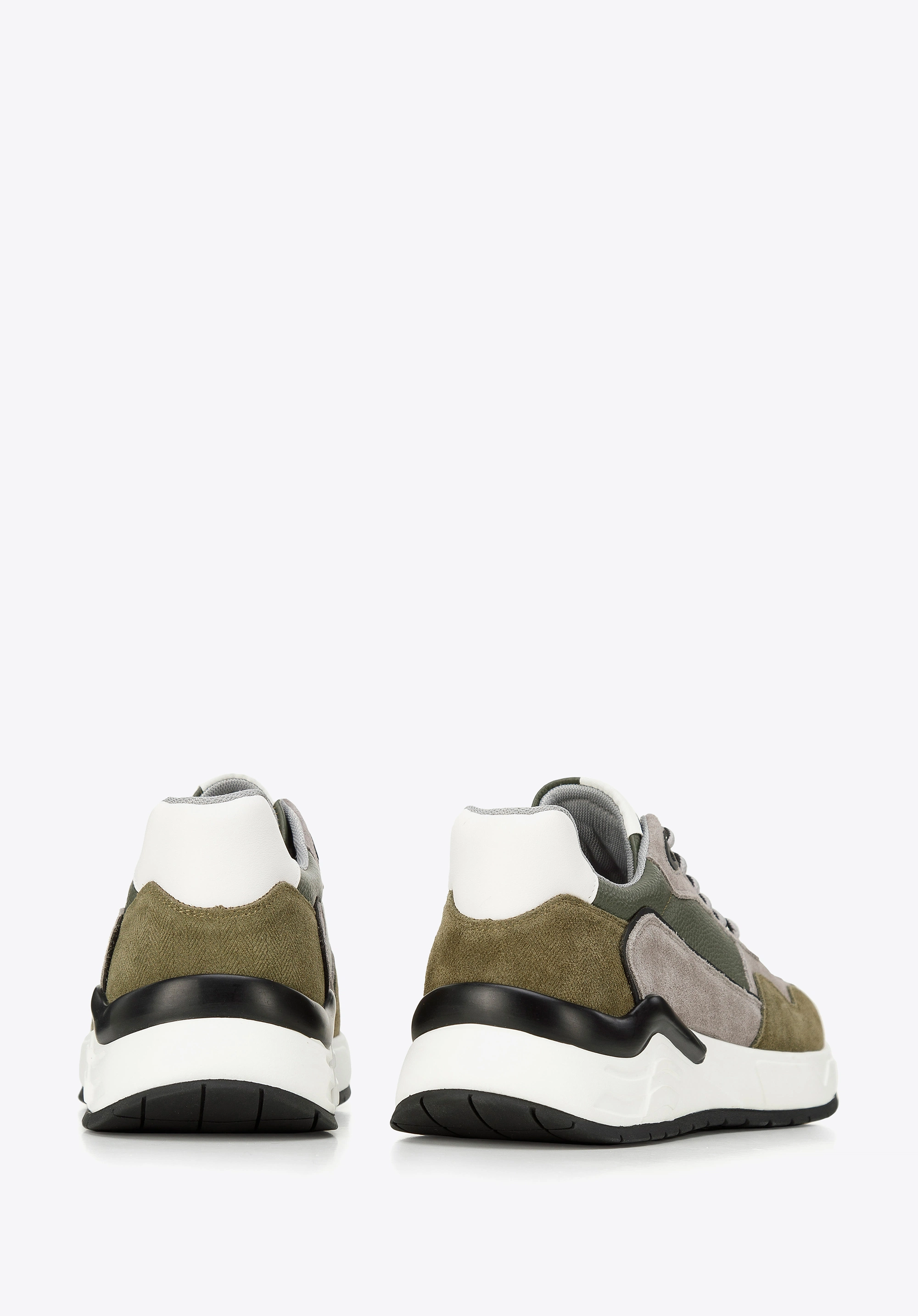 Męskie sneakersy skórzane z zamszowymi wstawkami zielono-szare