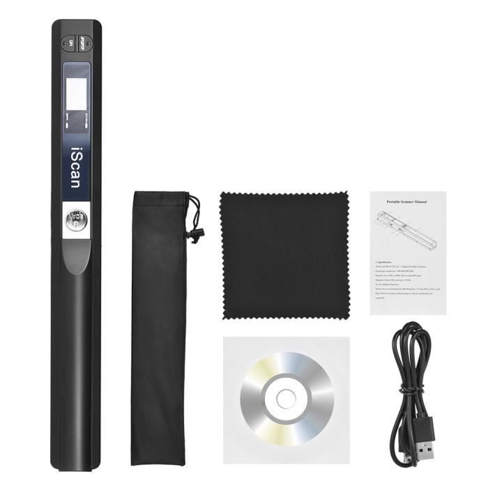Tragbarer kabelloser HD-Dokumenten- und Bildscanner, A4-Format, 900 DPI, JPG/PDF-Format, LCD-Display, Schwarz (CD enthalten)
