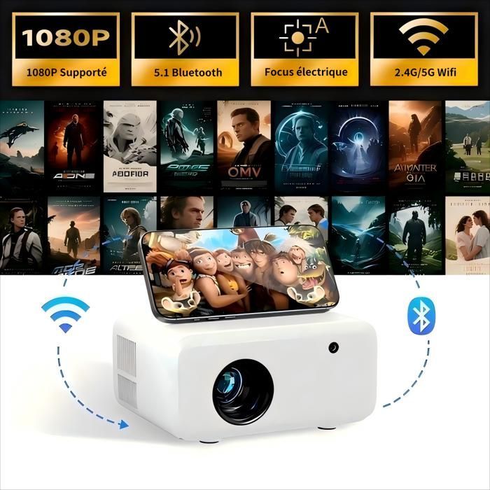 Projetor de vídeo - Full HD 1080P compatível - VISULAPEX V3P - Mini projetor portátil - Projetor 5G WiFi Bluetooth