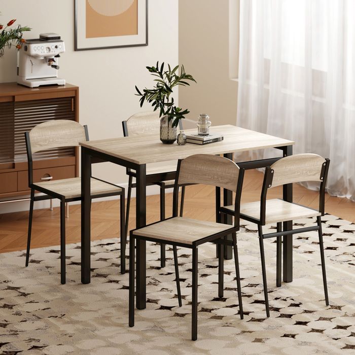 Ensemble table à manger et chaises - HOMCOM - métal - 100x63x76,5cm - Bois naturel