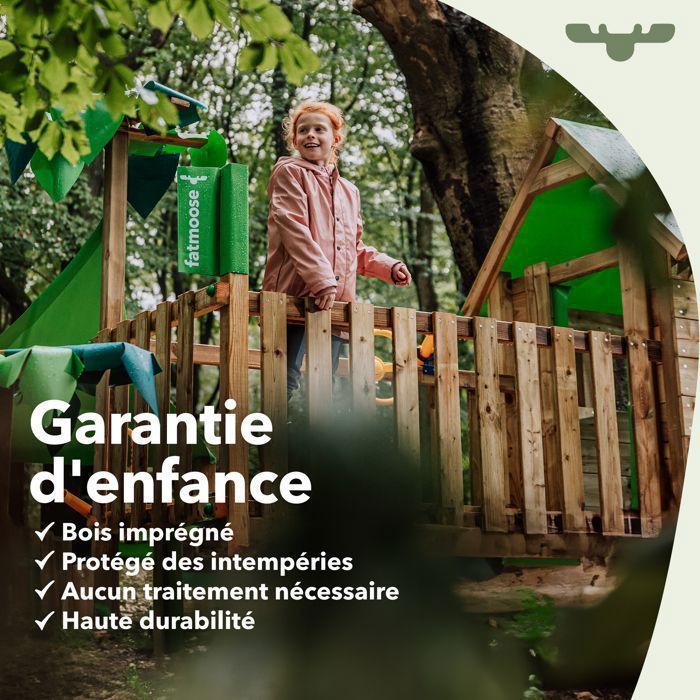 Portique bois FATMOOSE JollyJack XXL avec double balançoire, toboggan 220 cm et échelle – 10 ans de garantie*