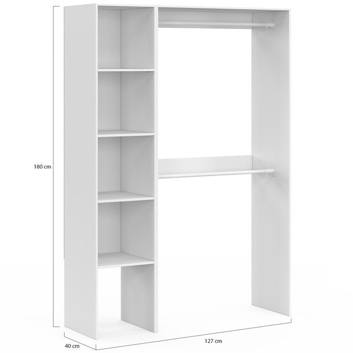 IDMARKET Dressing d'angle modulable L. 90 / 127 cm MELMAN double penderie + étagères blanc