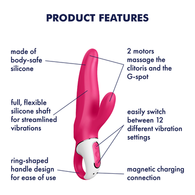 Satisfyer Mr Rabbit -vibraattori, naisten kaksoisvibraattori, pinkki 1 kpl 1 kpl