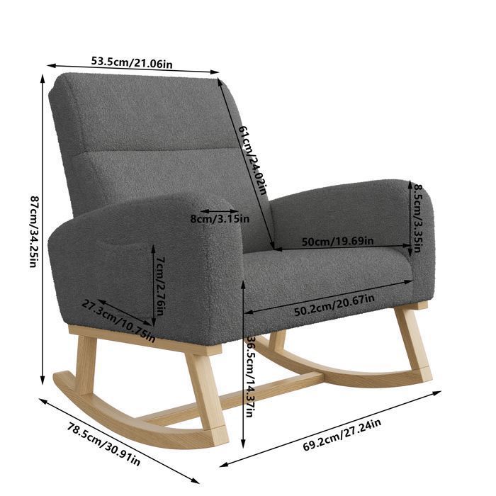 Fauteuil à Bascule - LUMINARIX - Rocking Chair - Gris foncé - Pieds en bois massif - Style Scandinave