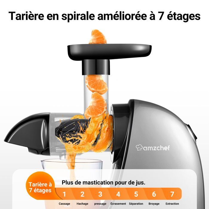 AMZCHEF - Gris - Licuadora de frutas y verduras - Licuadora de cítricos de prensado en frío sin BPA