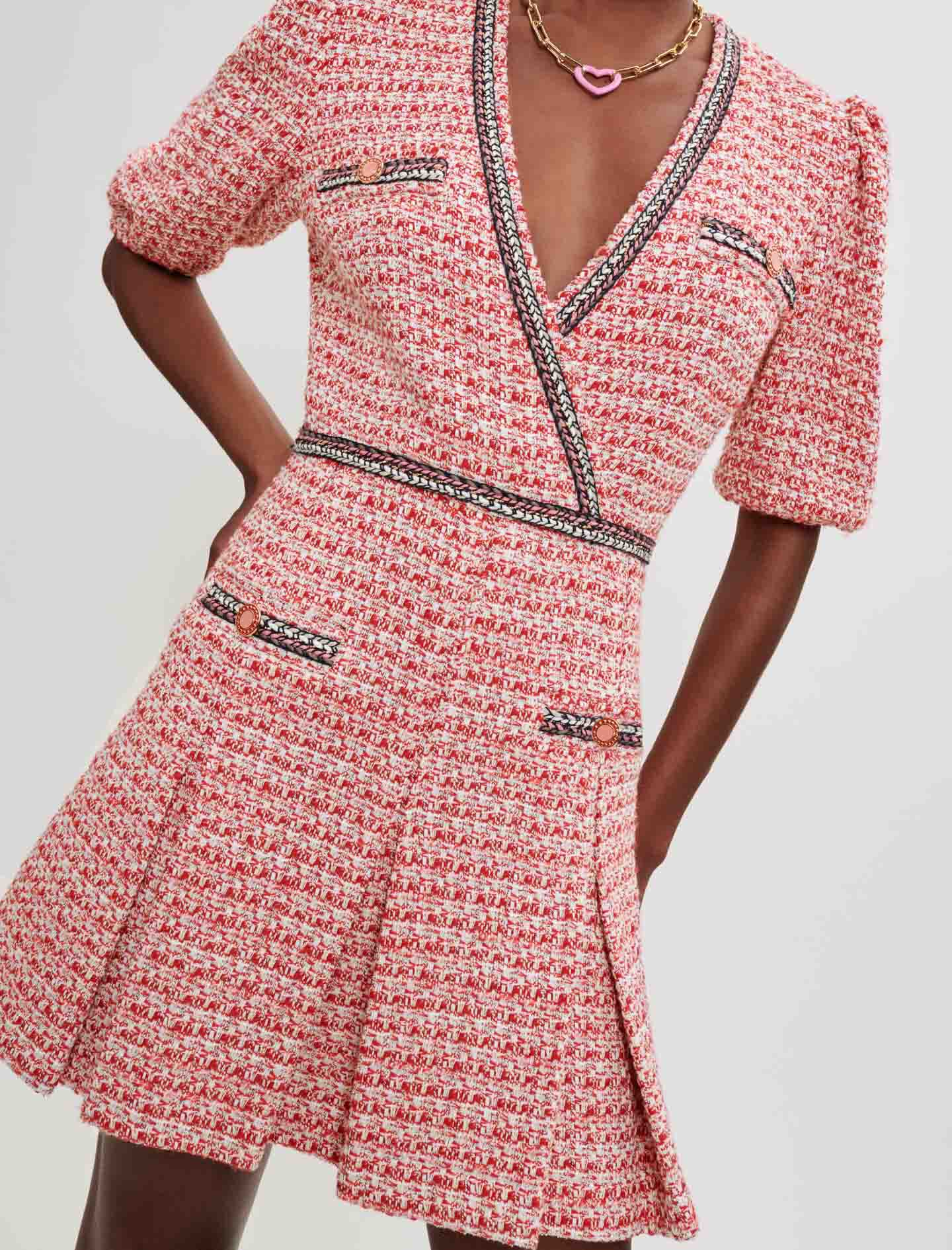 Tweedjurk met etnische vlecht - Roze / rood