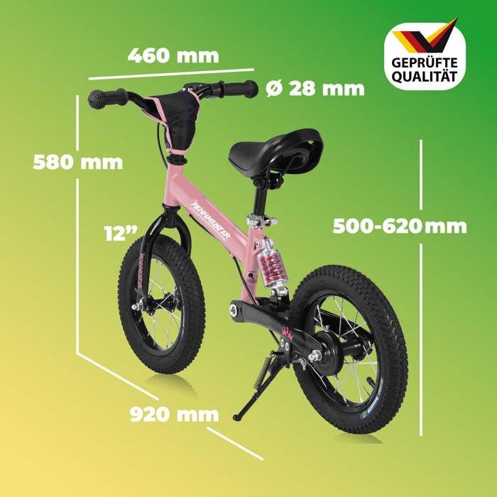 Rennmeister Pinkes Kinderlaufrad, ohne Pedale, Federung, max. 50 kg, Trommelbremsen, stoßdämpfende Polsterung, Fahrradsattel