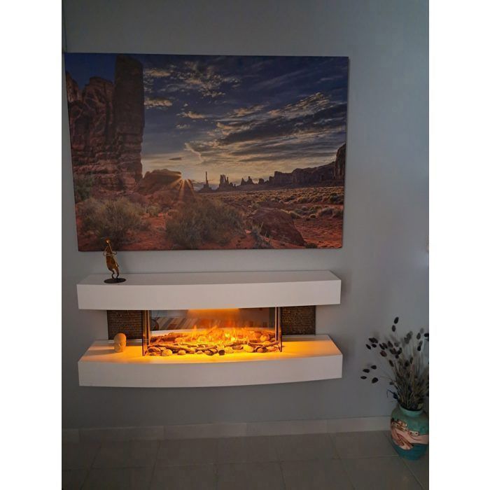 CHEMIN ARTE - Chimenea eléctrica mural blanca para salón de 120 cm con efecto de llama LED, calefacción programable y mando a distancia.