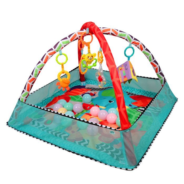 Vierkante baby speelmat - FOUTEN - Fitnessframe - Speelmat met speelgoed - Activiteitengebied - Blauw