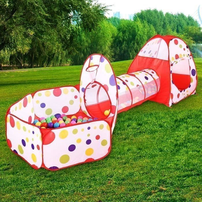 Tienda de juegos de 3 piezas con piscina de bolas y túnel, casa de juguetes para niños