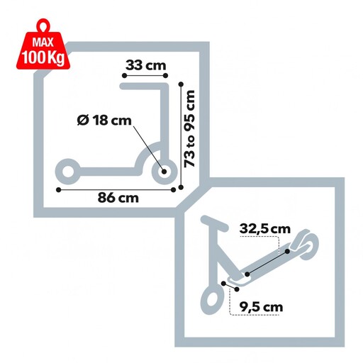 Løbehjul til 3-årige, foldbart aluminiumsløbehjul med 2 hjul (18 cm) fra CB Riders