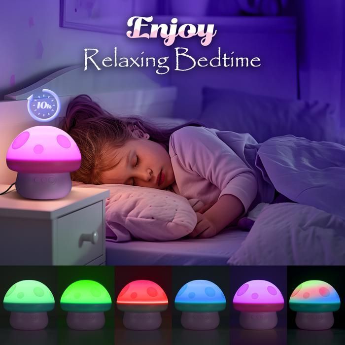 Veilleuse champignon pour enfant ATOPDREAM,Etoiles + licornes + sirènes interchangeables,Rotation à 360°,minuteur,Bleu