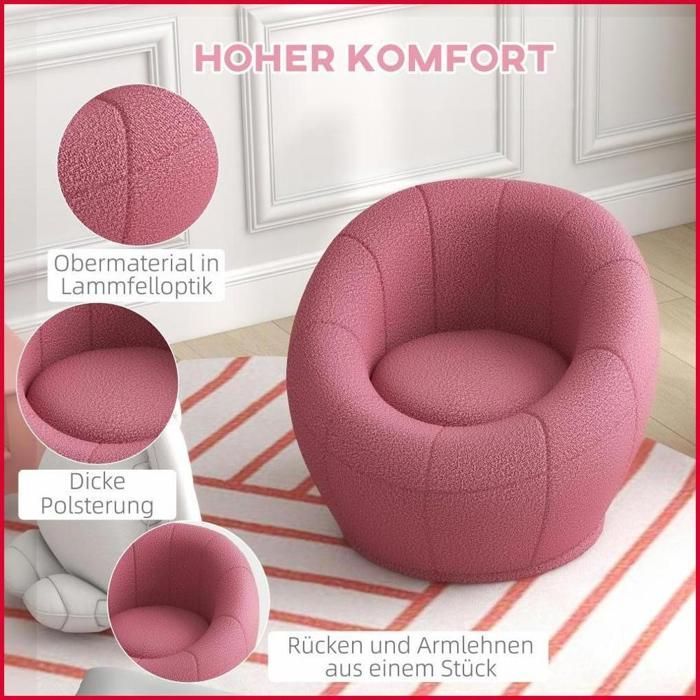 Sillón giratorio - HOMCOM - Peluche de osito compacto y cómodo - Rosa
