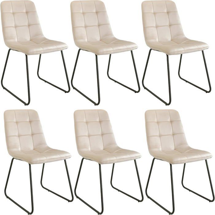 JIEXI Lot de 6 Chaises de Salle à Manger Ergonomique,Chaise de Cuisine en Velours Rembourrée,U Pieds en Métal (beige)