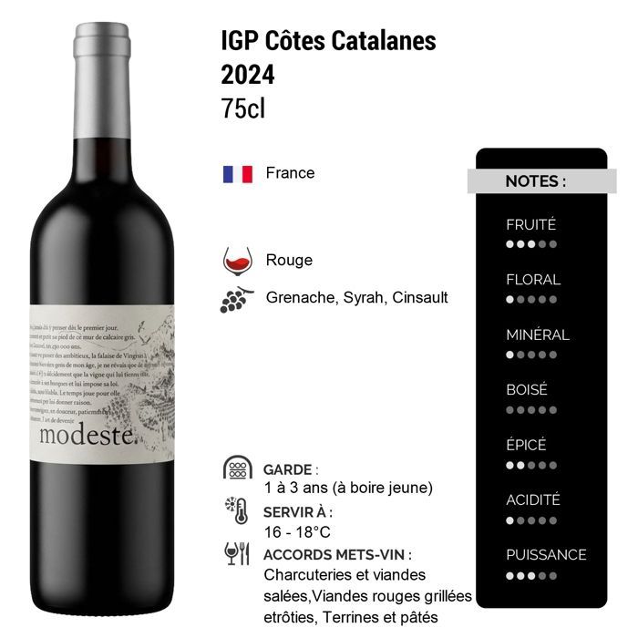 Domaine du Clos des Fées Modeste 2024 - Côtes Catalanes - Vino rosso della Linguadoca-Rossiglione (6x75cl)
