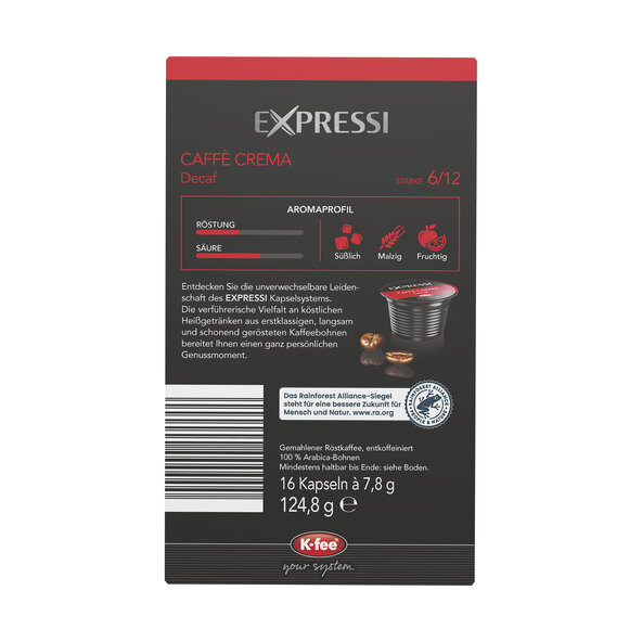 Kaffeekapseln Caffè Crema Decaf, 6 x 125 γρ