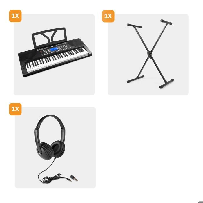 Max Rhapsody61P - Teclado eletrônico semi-pesado de 61 teclas, com fones de ouvido e suporte inclusos, alto-falantes estéreo -