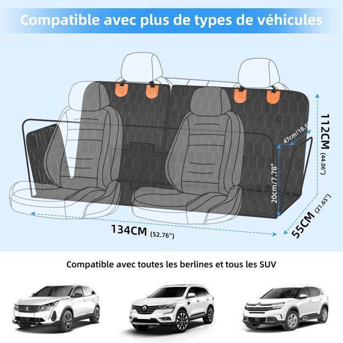 WHD© Dog Car Seat Cover - Versatile for Car/Camping/Picnic - 6C Waterproof + Washable Anti-Slip - 147x137cm