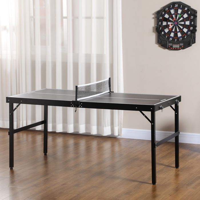 Mini ping pong table - SPORTNOW - foldable - with net, balls, handle - 152 x 76 x 72 cm - black
