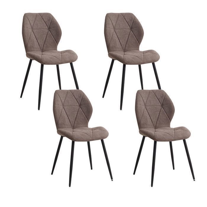 Silla vintage de lino con forma de diamante, juego de 4 sillas marrones - Patas de metal - Ergonómica