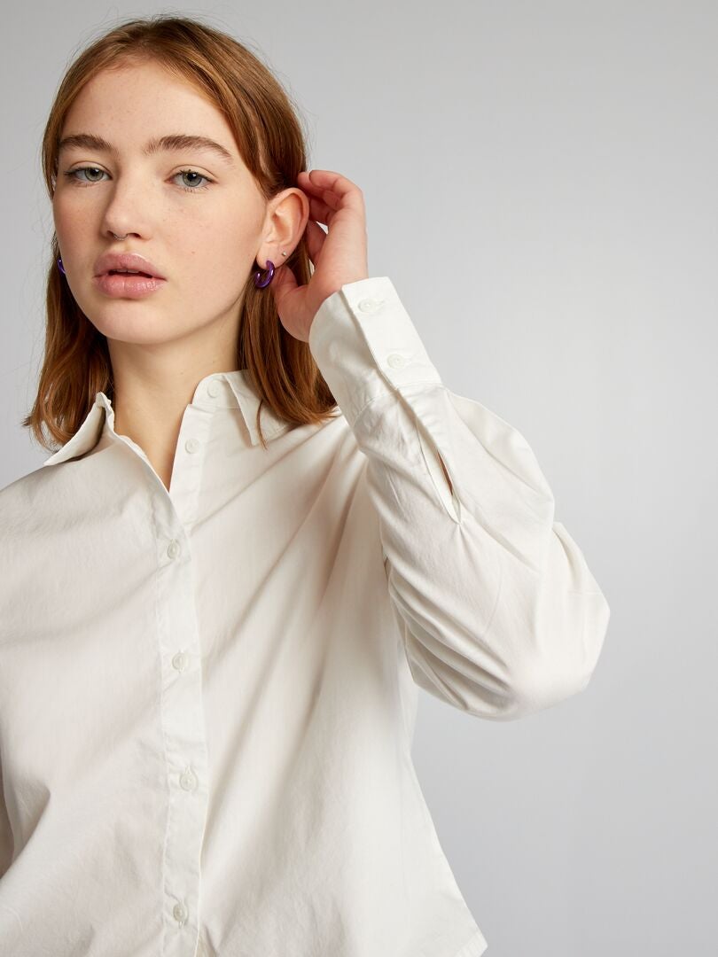 Korte poplin blouse - WIT
