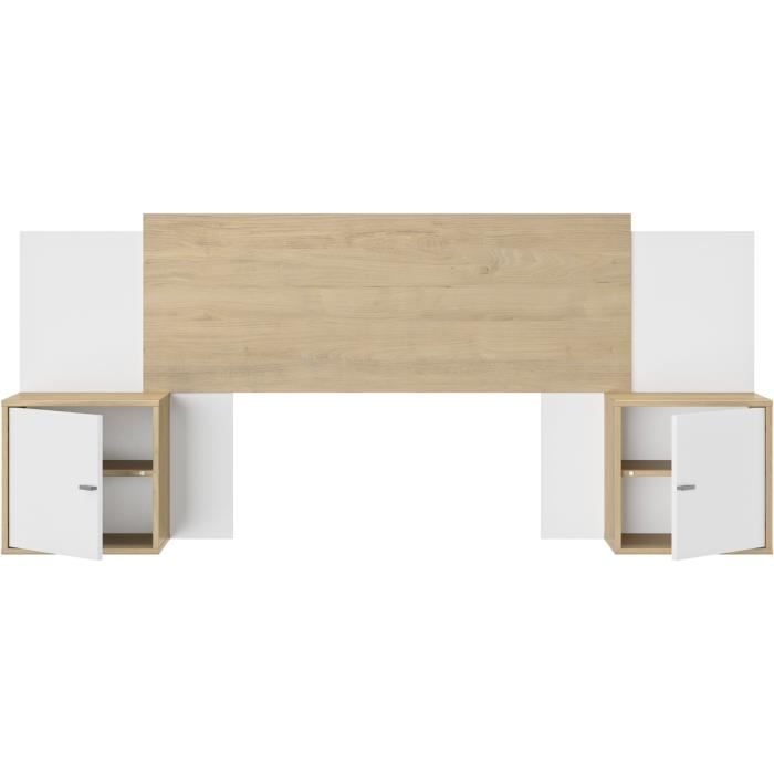 Tête de lit - ALIX - Extensible - Châtaignier naturel / Blanc - 246/226/206 x 34 x 91 cm - DIAGONE