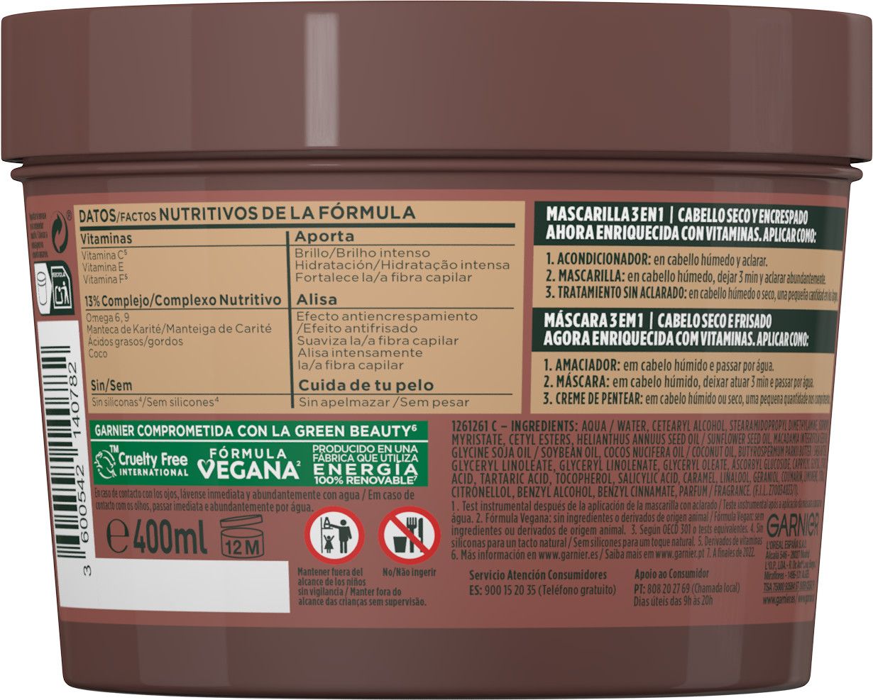Fructis Hair Food Coconut 3-v-1 gladilna maska Balzam brez silikona