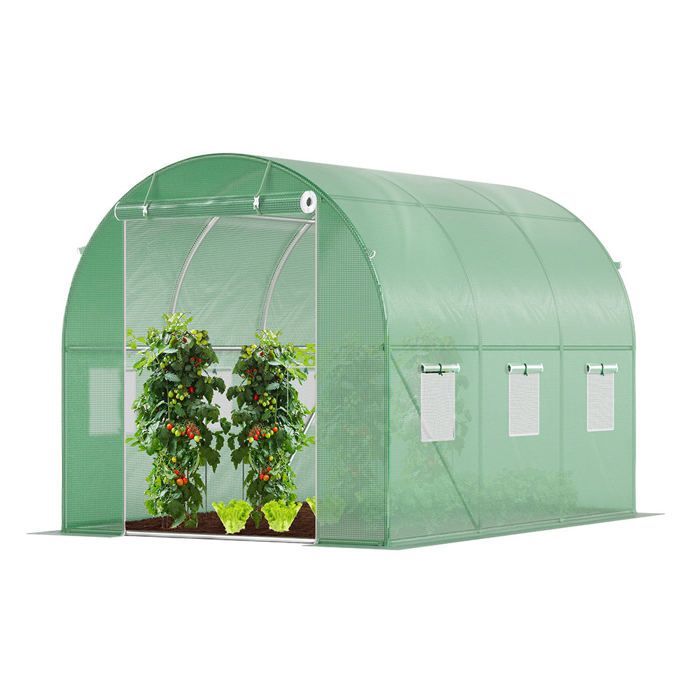 Invernadero tipo túnel VOUNOT - 6 m² Verde - Acero galvanizado - Ventana con mosquitera, puerta enrollable, barra de protección contra tormentas
