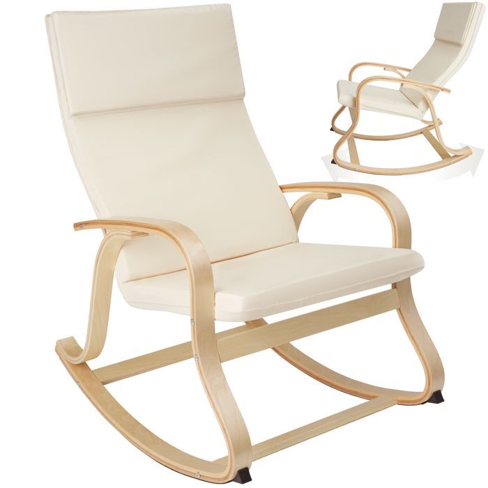Mecedora - TECTAKE - ROCA mecedora de madera 65 x 94 x 100 cm - Beige