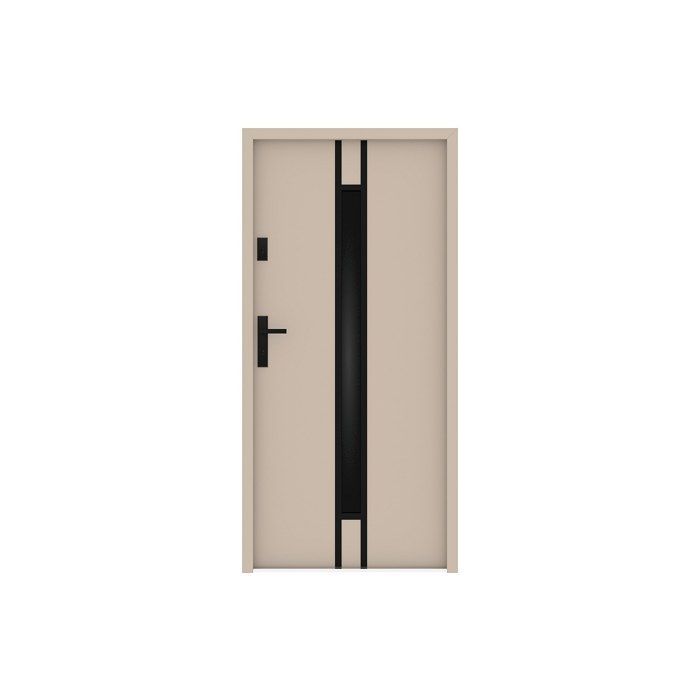 Porta d'ingresso ARICANE in acciaio massiccio e acciaio inox, 207 cm di altezza x 100 cm di larghezza - vetro fumé - beige - spessore 55 mm - apertura a destra