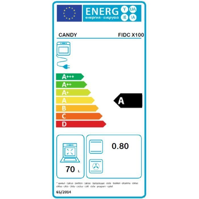 Forno da incasso - Convezione naturale - CANDY FIDC X100 - 70L - Acciaio inox e nero - Classe energetica A