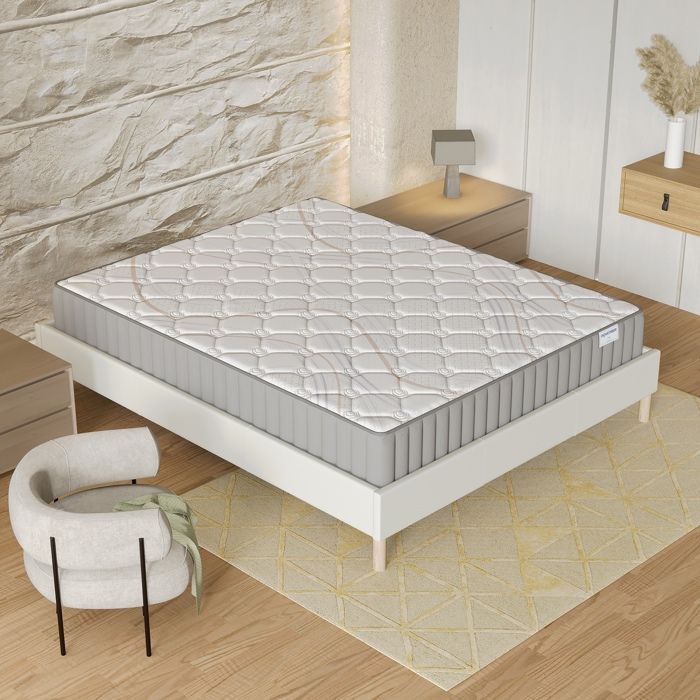 Colchón + Base de cama (90 x 190 cm) - Colchón de látex natural Sirius de 16 cm + Base de cama de madera estable y robusta, funda de tela blanca