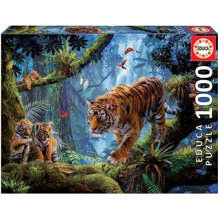 Rompecabezas - EDUCA - 1000 piezas - Animales - Tigres en un árbol