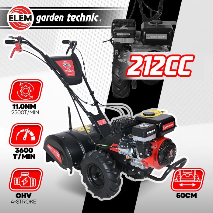 Motocultor rotativo de 212 cc, ancho de trabajo de 50 cm