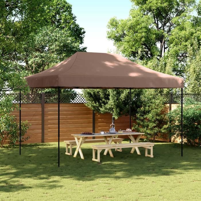 Pérgola impermeable tipo cenador - Hermosa carpa plegable y retráctil de color marrón para fiestas, 410x279x315 cm, económica, 54797362