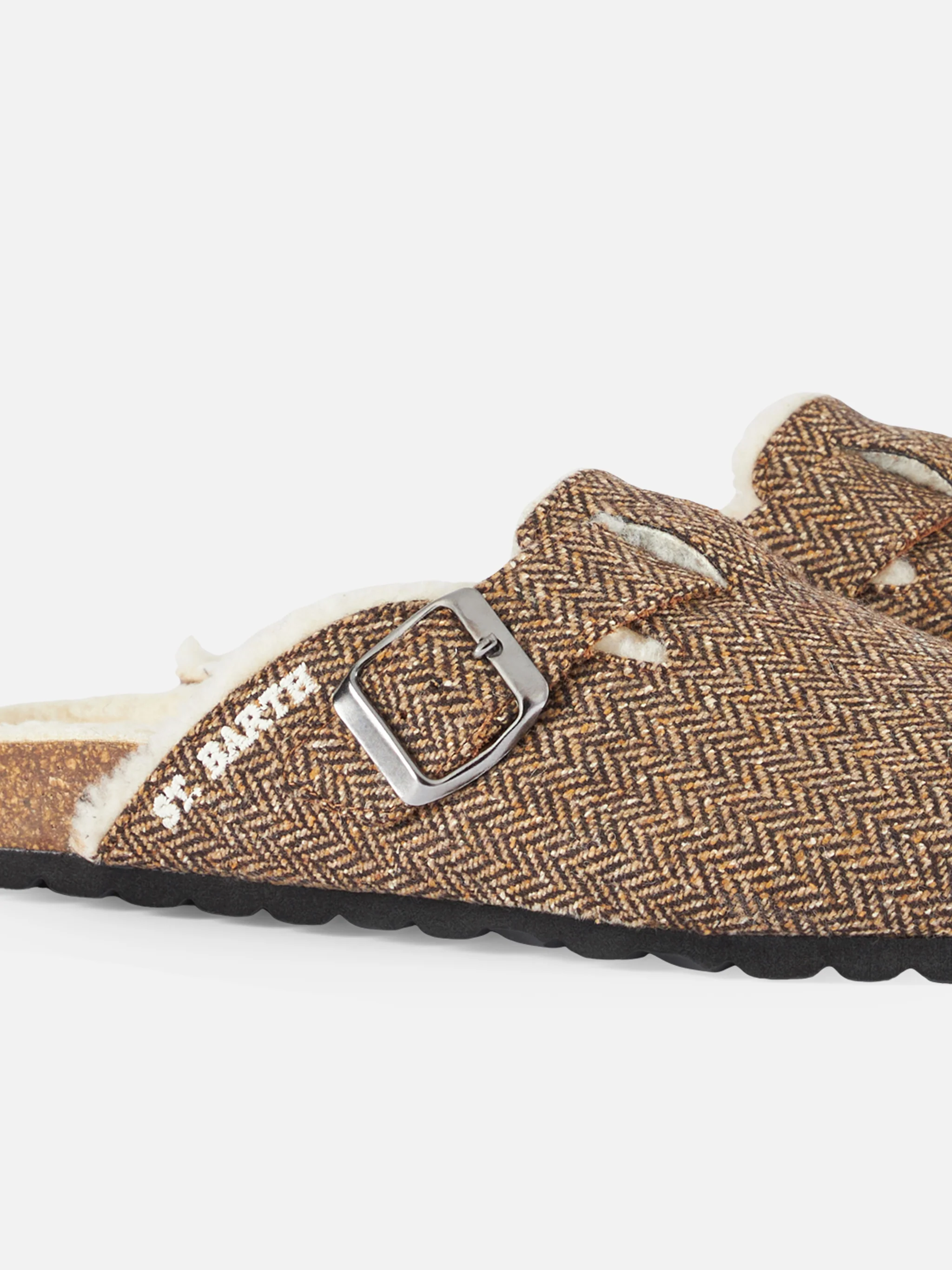 Damen-Sandalen mit Fellfutter und Fischgrätmuster