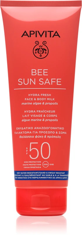 Apivita Bee Sun Safe Hydra Fresh Milk SPF50 sejas un ķermeņa saules aizsargkrēms SPF 50