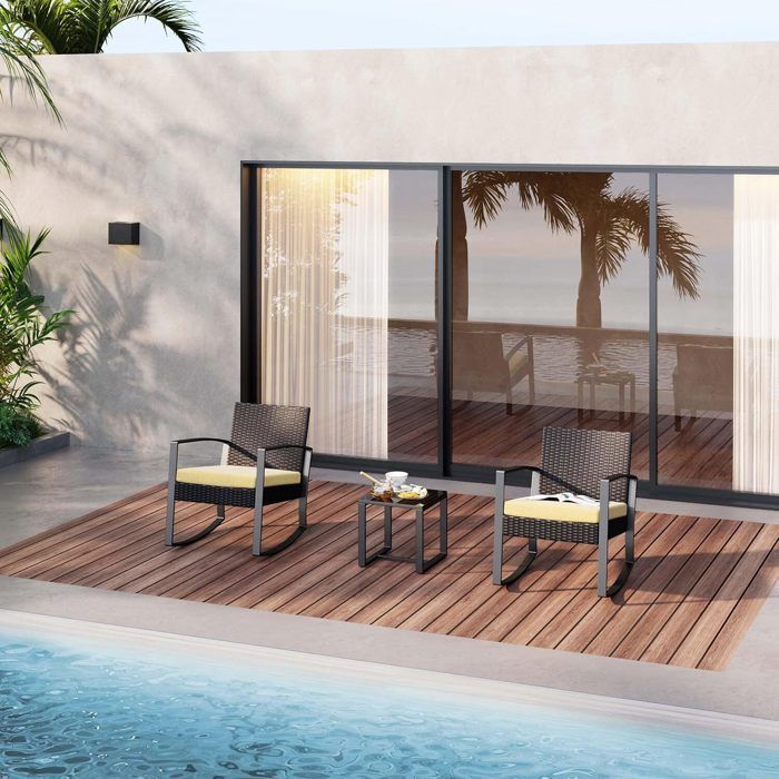 Ensemble de salon de jardin en rotin Bealife de 3 pièces - Jaune - Pour jardin, véranda et balcon