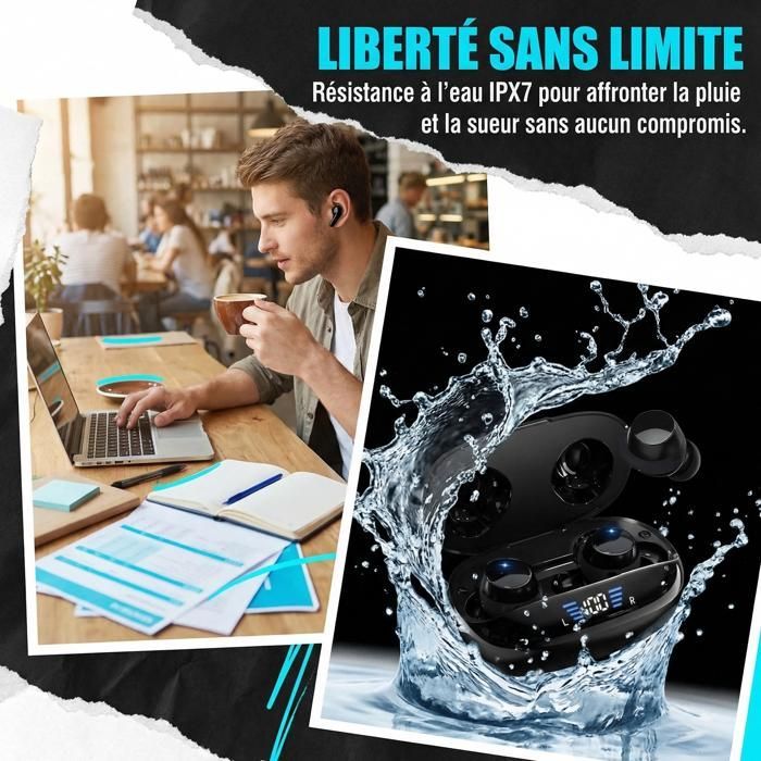 Wireless Earbuds - FINGERTIME - 4 Microphones for HD Calls, Immersive Stereo Sound, 48H Battery Life, IPX7 Waterproof, LED Display