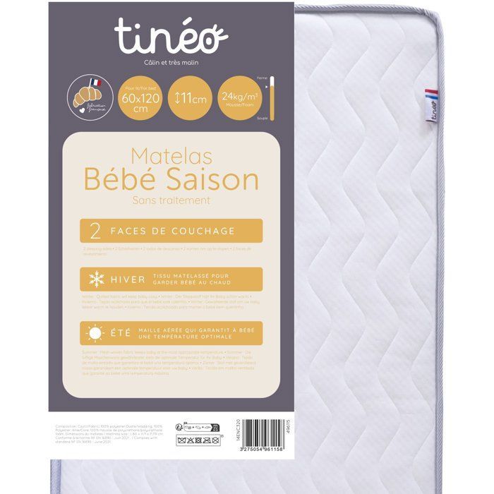 Colchón para bebé para todas las estaciones - 60 x 120 cm - 11 cm de grosor - TINEO