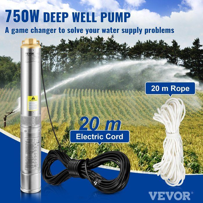 Pompe à Eau pour Puits Profond - VEVOR - 750 W - 105 L/min - 62 m