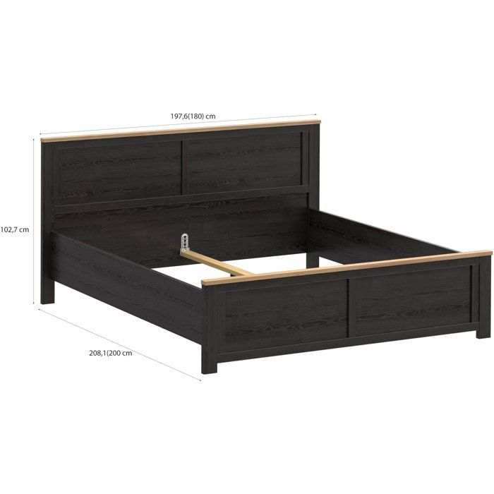 Lit adulte King Size - BOHOL - 180 x 200 cm - Décor Chêne / Noir