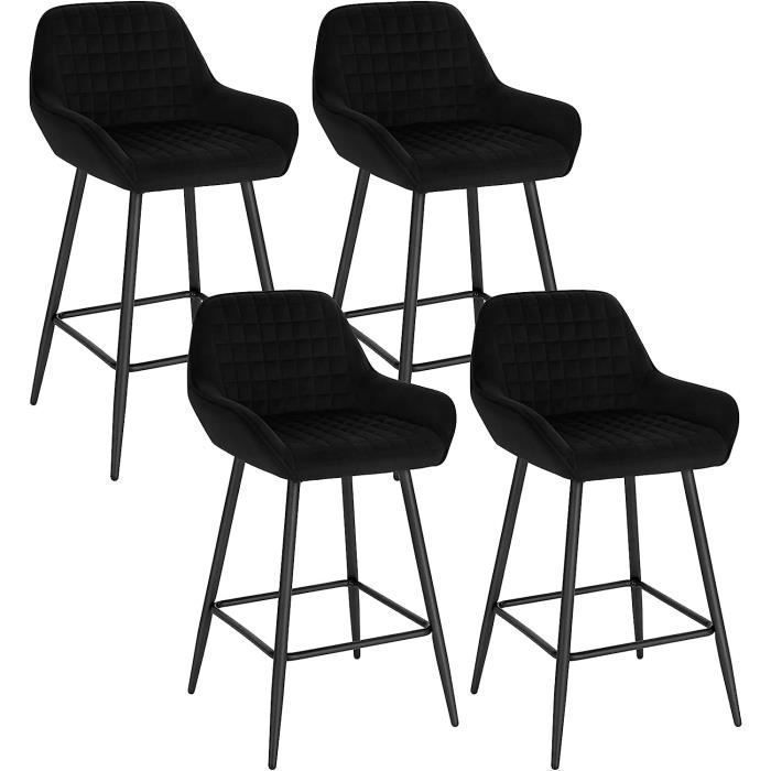 Taburetes altos de bar WOLTU Design, juego de 4 taburetes de bar de terciopelo, estructura metálica, color negro W0ATT0039-4